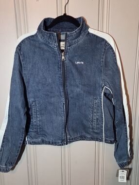 Levi’s Y2K Style Cropped Denim Jacket Stripe Sleeve Large